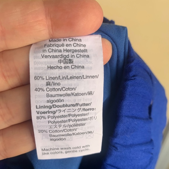 J. Crew Royal Blue Linen Blend Skirt XL Knee Length Pockets Lined Elastic Waist - Picture 9 of 9